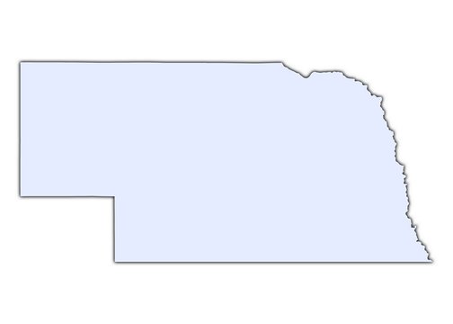 Nebraska (USA) light blue map with shadow