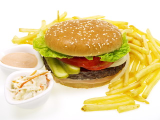 hamburger mit pommes frites