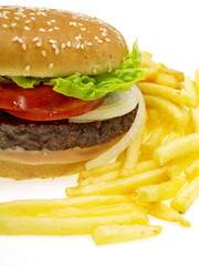 hamburger mit pommes frites