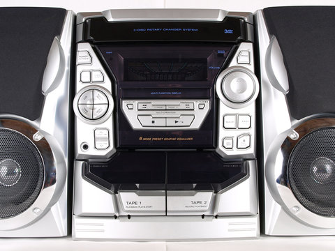 Silver Boom Box Stereo with CD Tape Tuner Aux