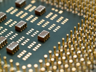 processor with golden pins closeup. shallow dof