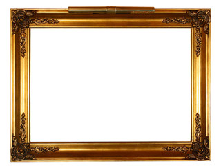old vintage gold frame over white background