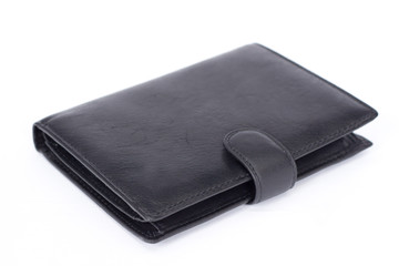 Black leather purse on a white background