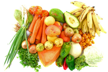 Many fruits and vegetables from the market .