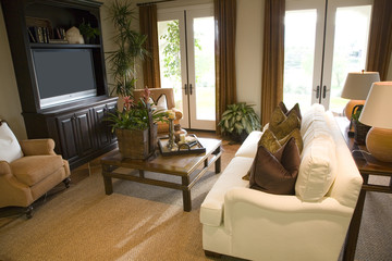 Living room with an HDTV and stylish decor.