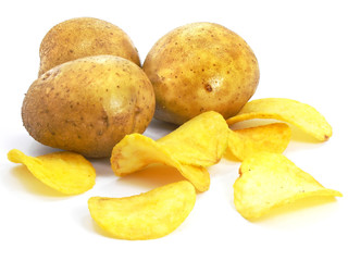 Chips with potato vegetables isolated over white background