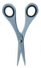 Stainless Steel Scissors Against a White Background