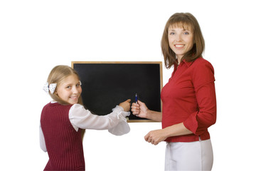schoolgirl and teacher about a school board