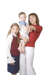 Mother with children on the white background