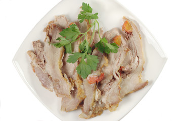 Roasted ham slice on the plate