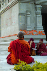 Buddhistic monk in front of temple in Bodhgaya,India