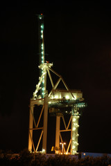 View of Freight Crane at Miami Dock at Night