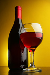 Bottle and glass of red wine