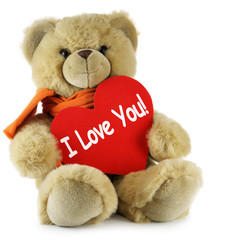 Teddy bear and big red heart with text 