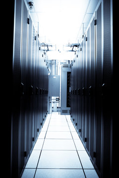 An interior shot of a technology data center