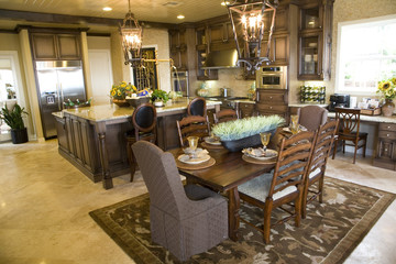 Luxury home kitchen with a breakfast table.