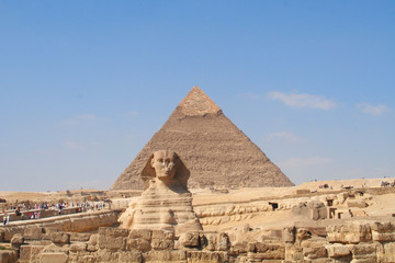 Sphinx and pyramid in Giza, Cairo, Egypt