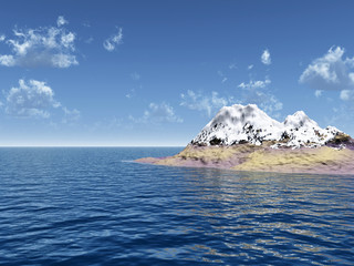 Fototapeta na wymiar Snow peak mount on a blue sea - 3d scene.