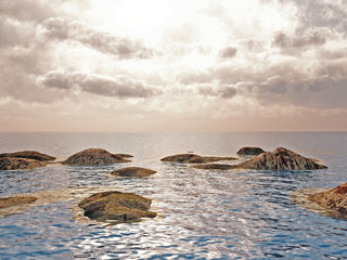 Large stones on a sea coast - 3d landscape