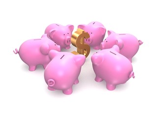 rosa sparschweine mit goldenem dollarzeichen