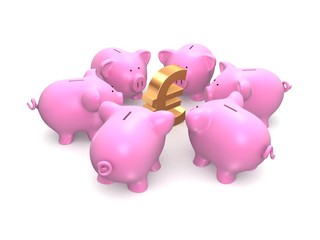 rosa sparschweine mit goldenem eurozeichen