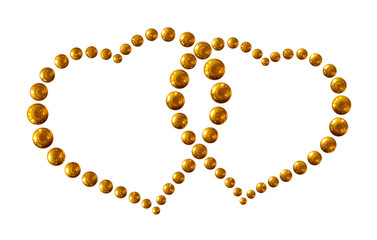 Two crossed heart valentines composed of honey bubbles