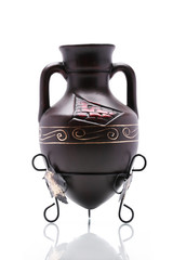 vase with two handles from ceramic with reflection 