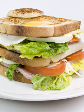 sandwich with egg, cheese and vegetables.