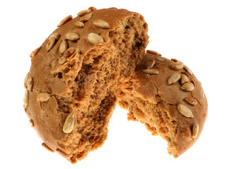Small bun with sunflofer seed on white background