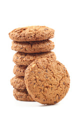 stack of chocolate chip cookies isolated on white