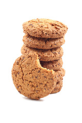 stack of chocolate chip cookies isolated on white