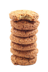 stack of chocolate chip cookies isolated on white
