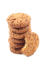 lots of chocolate chip cookies isolated on white