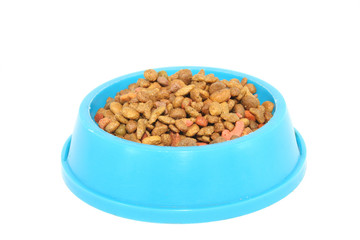 Pet's food (cat, dog, etc.) in the bowl; isolated over whte