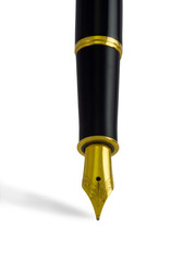 Isolated black and golden fountain pen on white paper