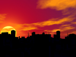 Fototapeta na wymiar Silhouette of a city in sunset.