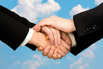 Pile of human hands isolated on a white background