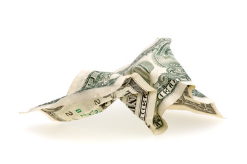 one crumpled dollar isolated on white