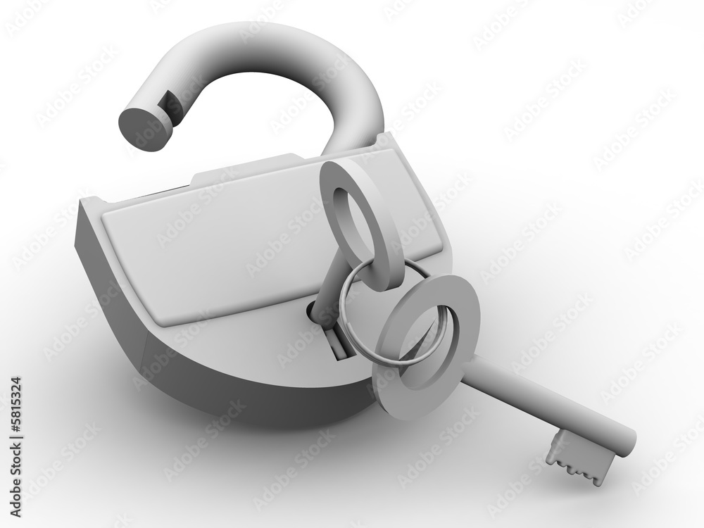 Poster Padlock with keys. 3d