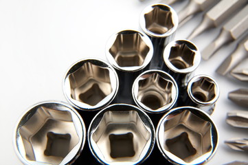 set of metallic tools as background