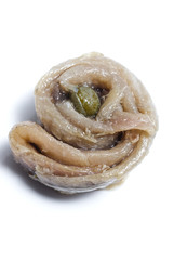 one rolled anchovy fillet stuffed with caper appetizer