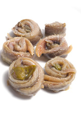  rolled anchovy fillets stuffed with caper appetizer