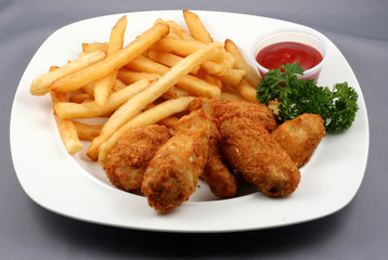 fries and chicken wings