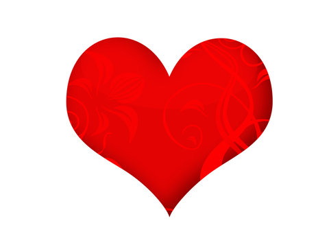 red heart with floral decoration on white
