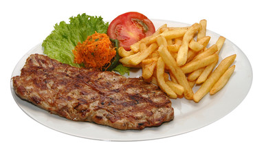 Fresh steak with potatoes and lettuce