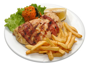 Fresh steak with potatoes and lettuce