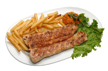 Fresh steak with potatoes and lettuce