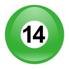 green aqua button with number fourteen