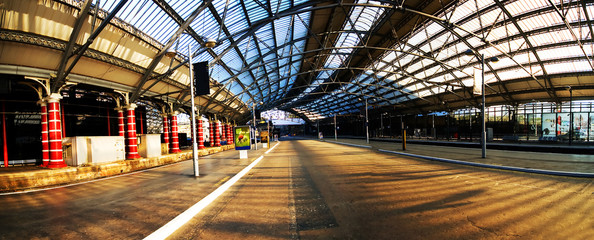 An empty european train station