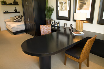 Luxury home office with modern decor.